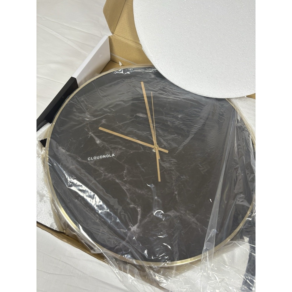 cloudnola Structure B faux Marble Wall Clock Black Gold Frame Modern Quartz NEW